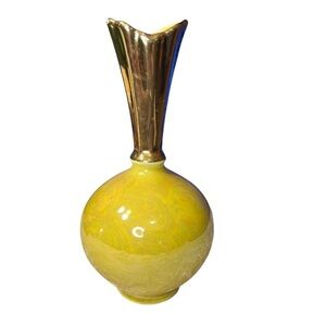 Vintage Art Deco Iridescent Bud Vase, CG USA Warranted 22 KT Gold on Porcelain
